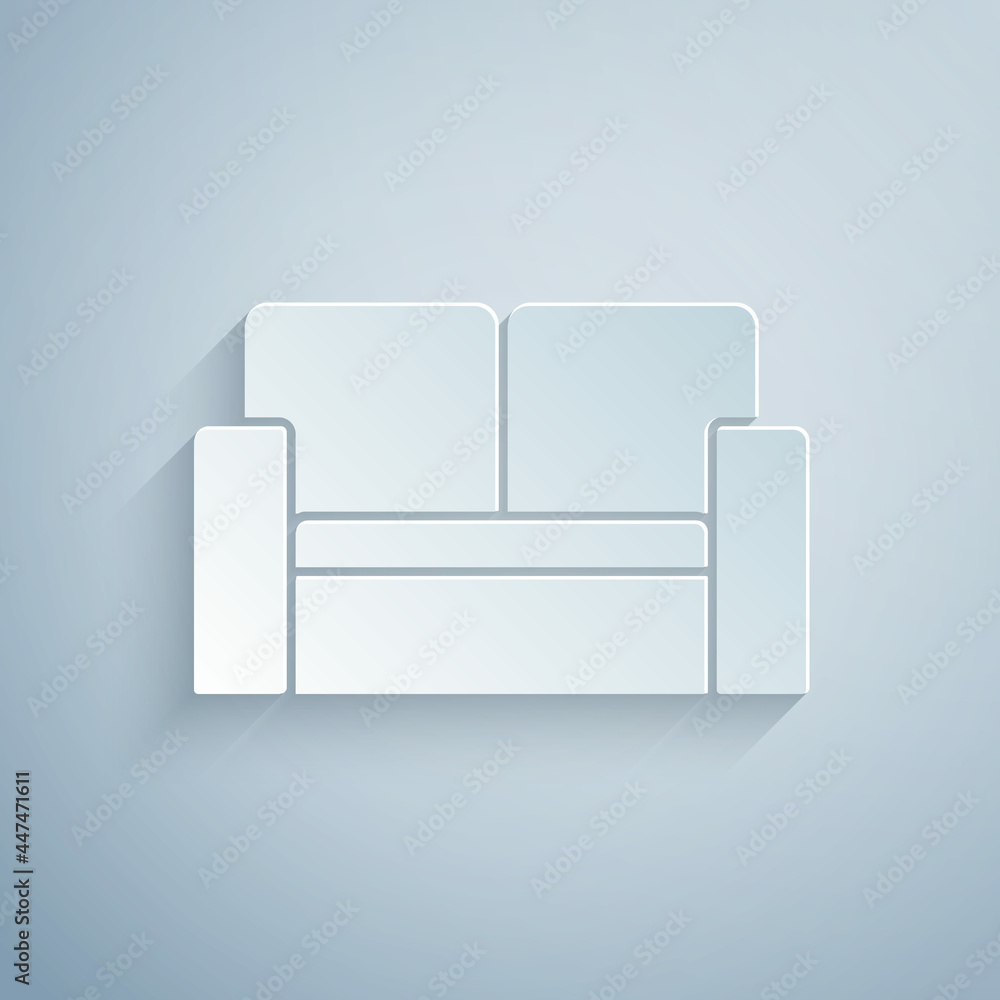Paper cut Cinema chair icon isolated on grey background. Paper art style. Vector Paper cut Cinema chair icon isolated on grey background. Paper art style. Vector
