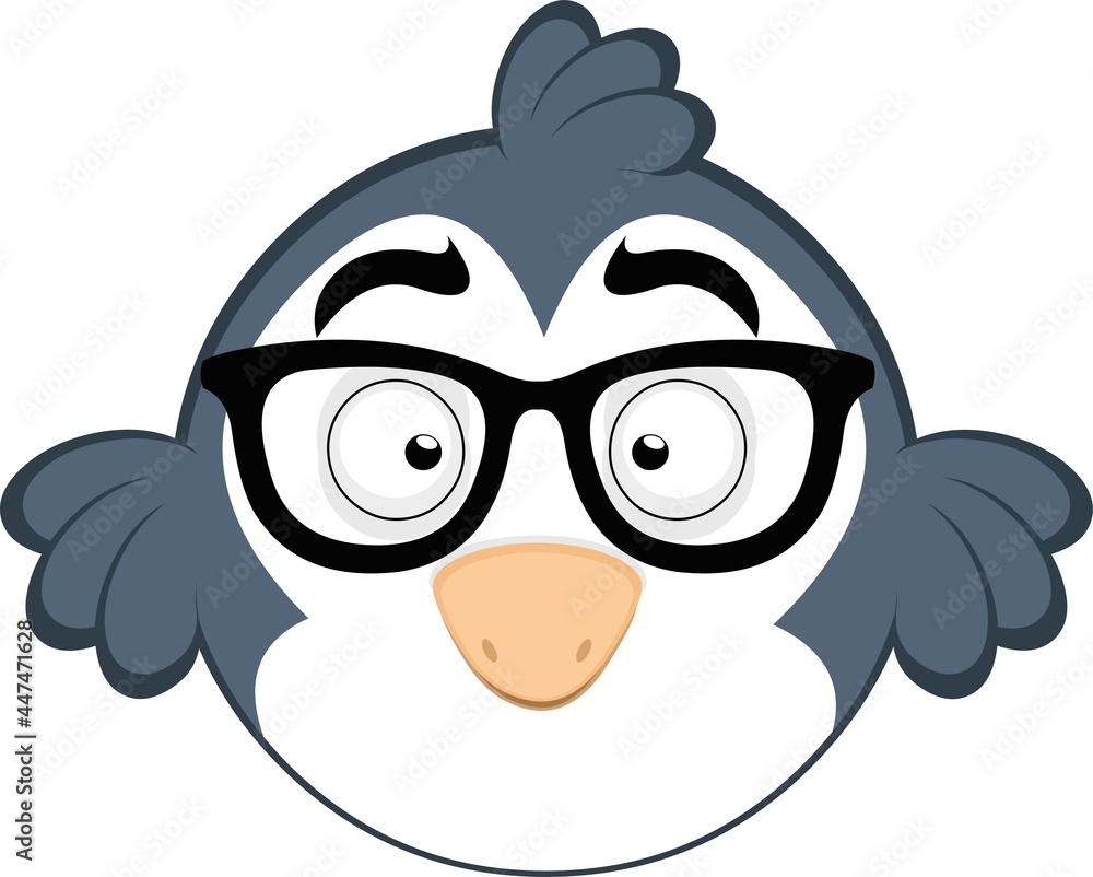 Vector emoticon illustration of a cartoon bird with eyeglasses

