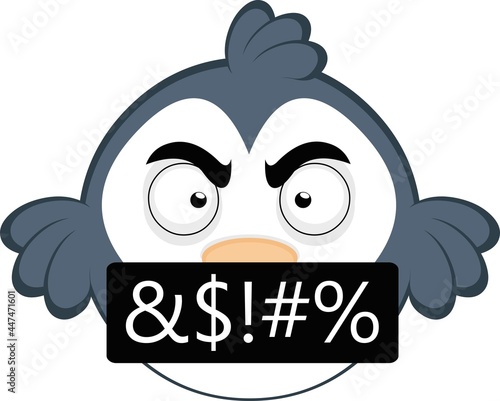 Vector emoticon illustration of a cartoon bird with an angry and insulting expression