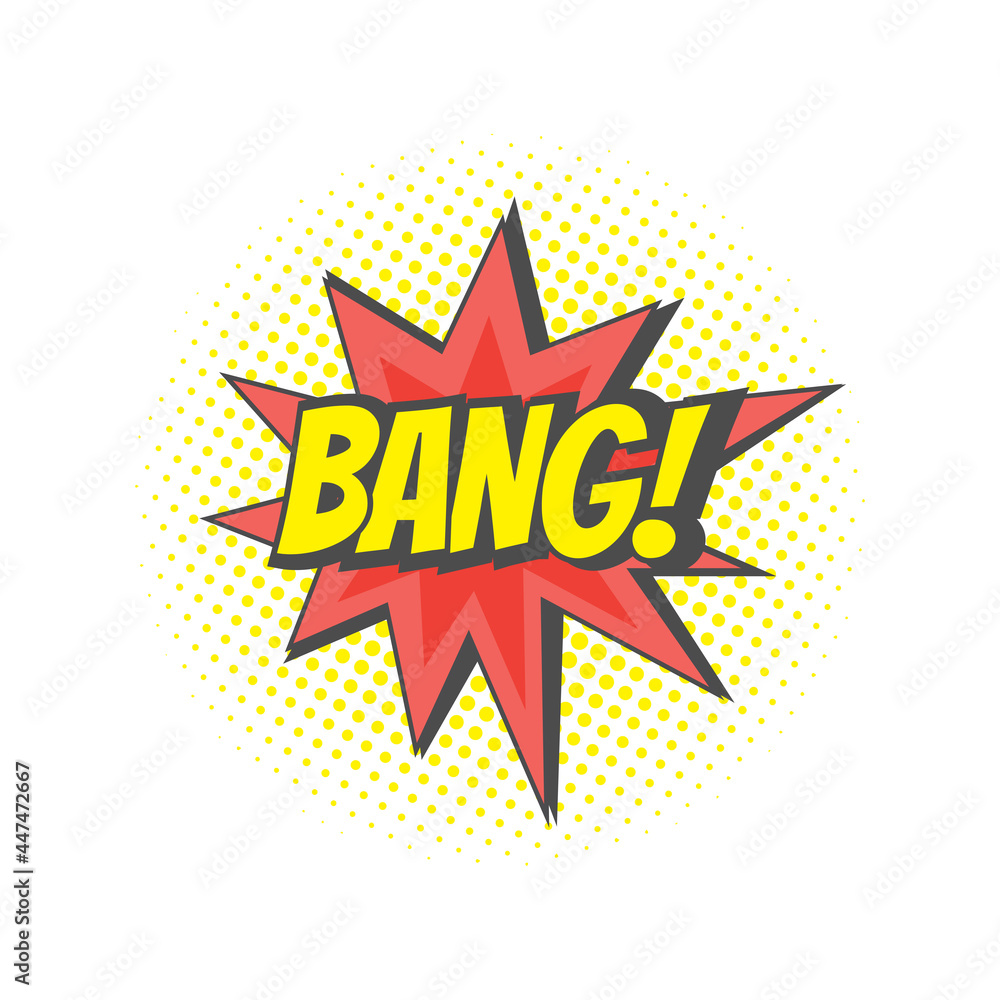 Fototapeta premium Bang explosion colorful vector cartoon. Bang! text lettering comic.