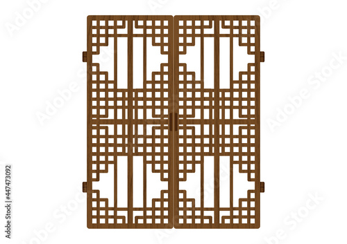 Wallpaper Mural Traditional Korea ornament frame pattern. Double door antique decoration art vector illustration. Natural surface wooden timber. Torontodigital.ca
