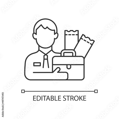 Lottery agent linear icon. Middleman between participator and lottery tickets distributor. Thin line customizable illustration. Contour symbol. Vector isolated outline drawing. Editable stroke