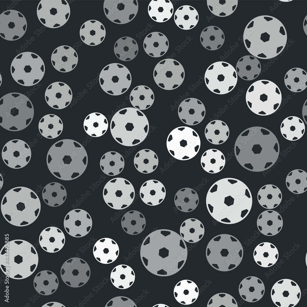 Grey Football ball icon isolated seamless pattern on black background. Soccer ball. Sport equipment. Vector Grey Football ball icon isolated seamless pattern on black background. Soccer ball. Sport equipment. Vector
