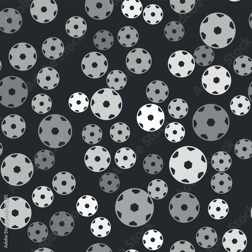 Grey Football ball icon isolated seamless pattern on black background. Soccer ball. Sport equipment. Vector