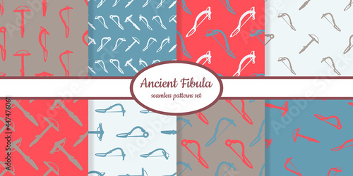 Fotobehang Collection of seamless patterns with ancient brooch fibula designed for web, fab