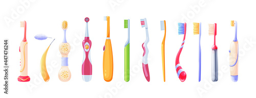 Collection toothbrush. Dental cleaning tools. Electrical and manual tooth hygienic equipment