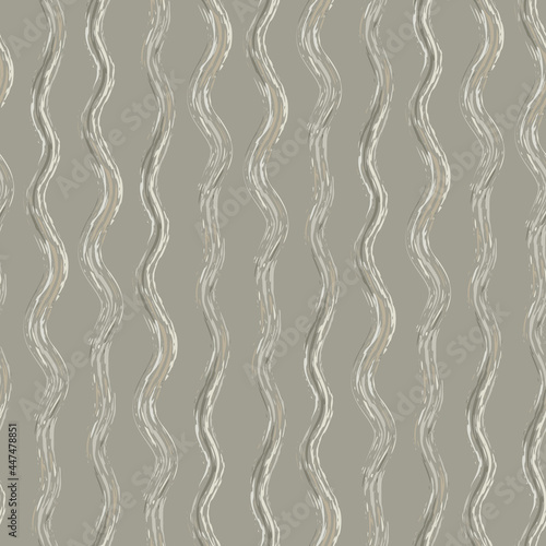 Hand drawn strands of wavy broken fibre strands. Seamless vector pattern with vertical broken stripes. Linear geometric organic neutral monochrome backdrop. Textural rustic cottage style repeat