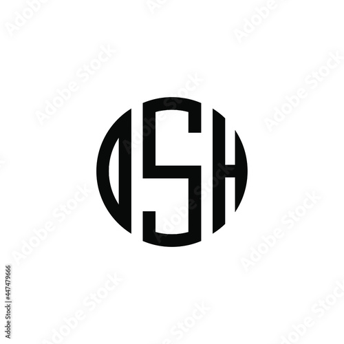 DSH letter logo design. DSH letter in circle shape. DSH Creative three letter logo. Logo with three  letters. DSH circle logo. DSH letter vector design logo  photo