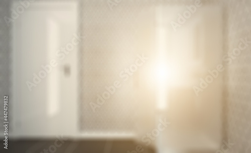 Bokeh blurred phototography.  Modern bathroom including bath and sink. 3D rendering.. Sunset photo