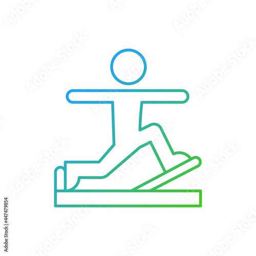 Pilates gradient linear vector icon. Online fitness self improvement item. Physical and cultural workout. Thin line color symbols. Modern style pictogram. Vector isolated outline drawing