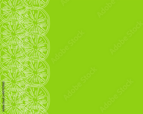 Green background with slices of lime. Vector illustration.