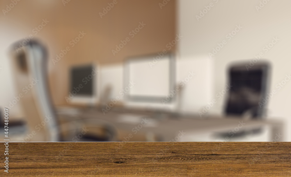 Background with empty table. Flooring. Modern office building interior. 3D rendering. Background with empty table. Flooring. Modern office building interior. 3D rendering.
