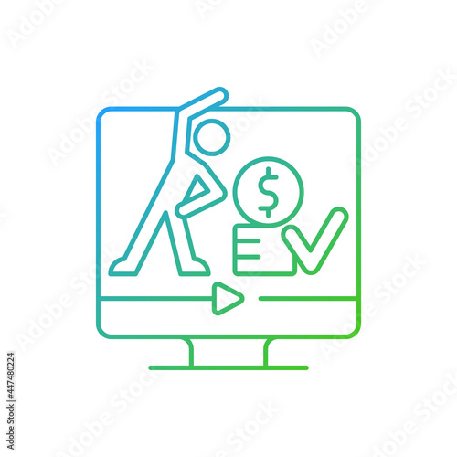 Online fitness workout subscription gradient linear vector icon. Home working classes. Virtual coaching improvement. Thin line color symbols. Modern style pictogram. Vector isolated outline drawing