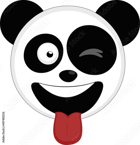 Vector emoticon illustration of cartoon panda bear face winking and tongue out