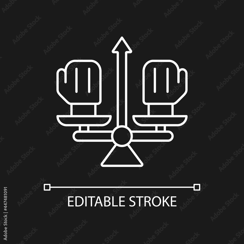 Conflict management white linear icon for dark theme. Professional conflict resolution. Compromise. Thin line customizable illustration. Isolated vector contour symbol for night mode. Editable stroke
