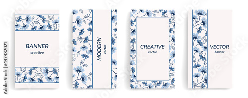 Vector template for invitations, social media posts, stories, banners, business cards, advertisements. Design with beautiful hand drawn wildflowers. layout with copy space for text. Trendy colors