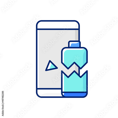 Battery not charging RGB color icon. Charging slowly . Battery drains fast problem. Charging related issue solution. Accumulator low power. Isolated vector illustration. Simple filled line drawing