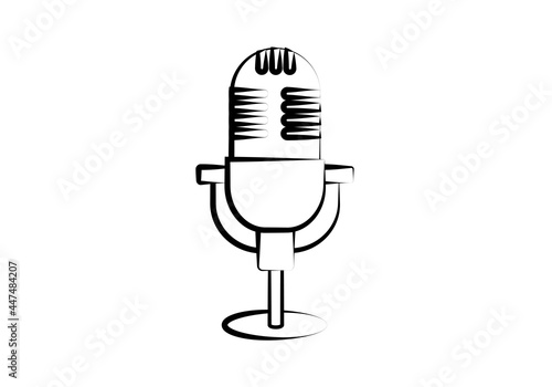 Icono negro de micrófono de radio en fondo blanco.