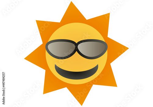 Sol sonriente con gafas de sol negras.