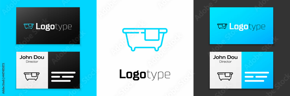 Blue line Bathtub icon isolated on white background. Logo design template element. Vector Blue line Bathtub icon isolated on white background. Logo design template element. Vector