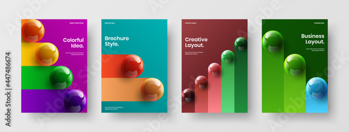 Premium annual report A4 design vector template collection. Amazing 3D spheres banner concept bundle.