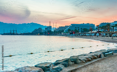 Central public beach with swimming area in Eilat - Israeli southernmost and f...