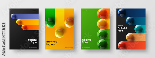Geometric 3D balls corporate brochure illustration set. Abstract front page design vector concept composition.