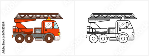 Firetruck car coloring book for kids. Fire truck