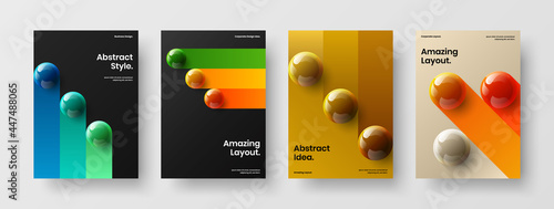 Fresh 3D spheres handbill template composition. Creative company brochure A4 design vector concept collection.