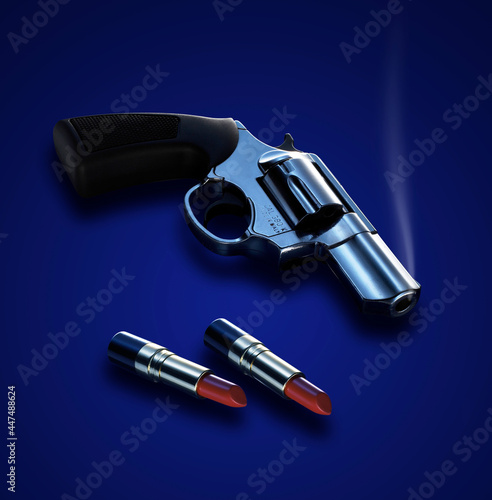 smoking gun with lipsticks on a blue background