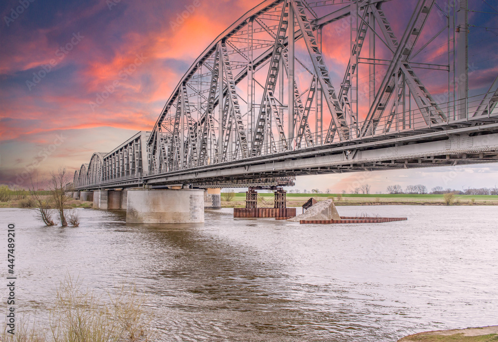 Fototapeta premium Tczew, Poland - built in 1851 and destroyed several times during WWII, the bridges on the Vistula River are the main landmark in Tczew and among the most famous bridges in Poland