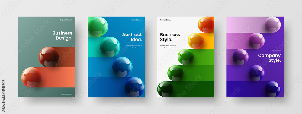 Premium magazine cover A4 design vector template bundle. Bright realistic balls flyer layout collection.