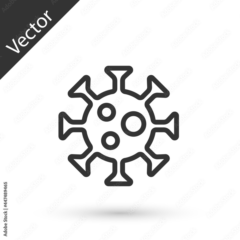 Grey line Virus icon isolated on white background. Corona virus 2019-nCoV. Bacteria and germs, cell cancer, microbe, fungi. Vector. Grey line Virus icon isolated on white background. Corona virus 2019-nCoV. Bacteria and germs, cell cancer, microbe, fungi. Vector.