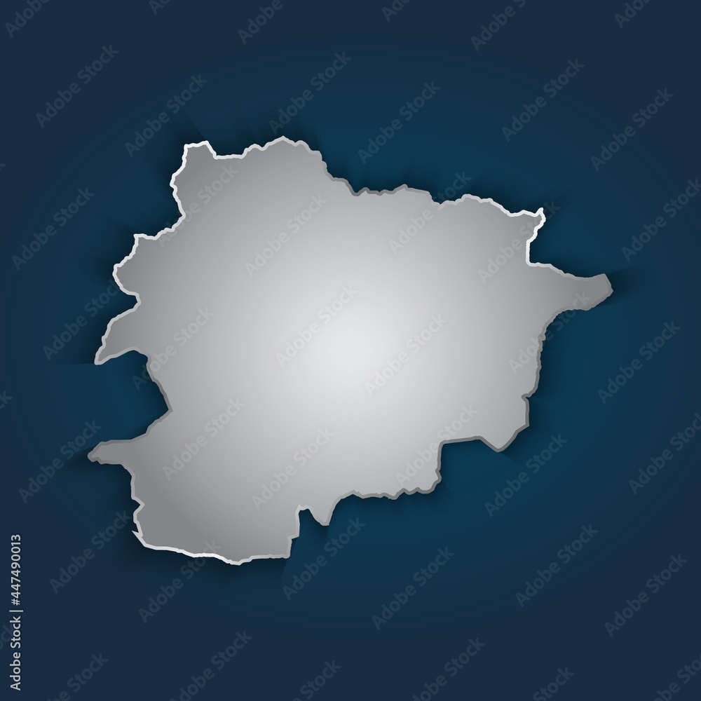 Andorra map 3D metallic silver with chrome, shine gradient on dark blue background. Vector illustration EPS10.