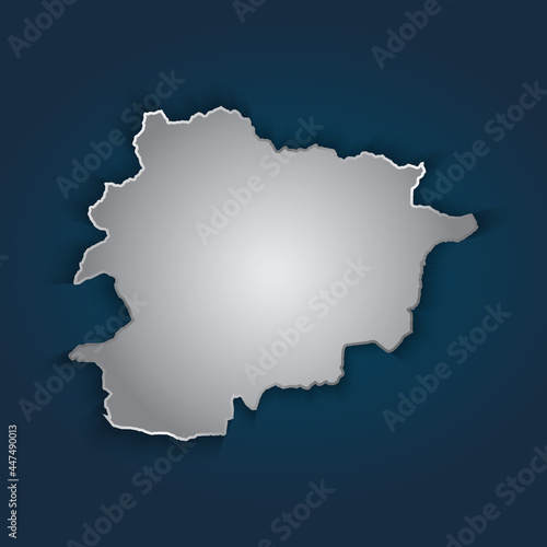 Andorra map 3D metallic silver with chrome  shine gradient on dark blue background. Vector illustration EPS10.
