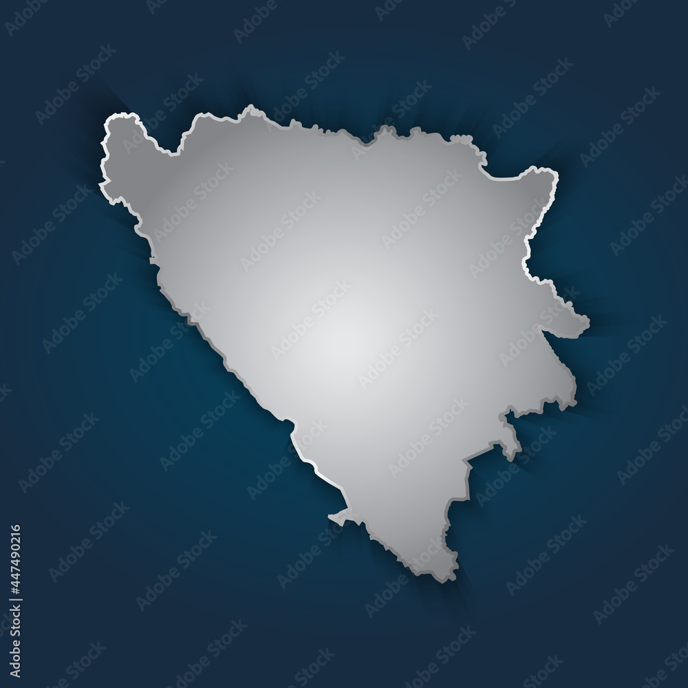 Fototapeta premium Bosnia and Herzegovina map 3D metallic silver with chrome, shine gradient on dark blue background. Vector illustration EPS10.