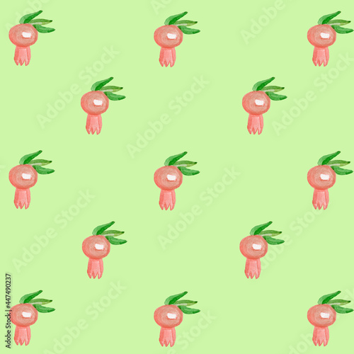 Seamless pattern pomegranate flowers for packaging traditional Turkish tea green background