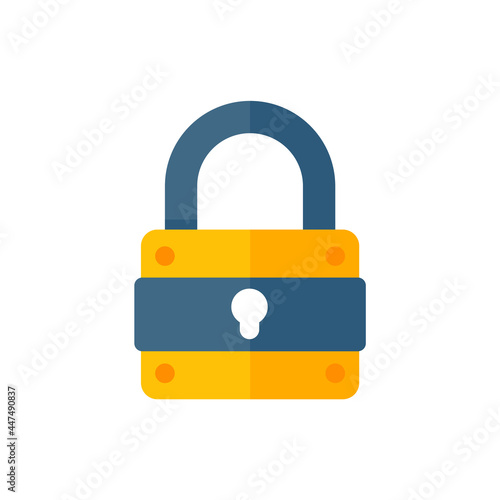 yellow padlock for locking the information on the computer data encryption concept