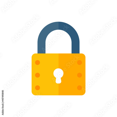 yellow padlock for locking the information on the computer data encryption concept