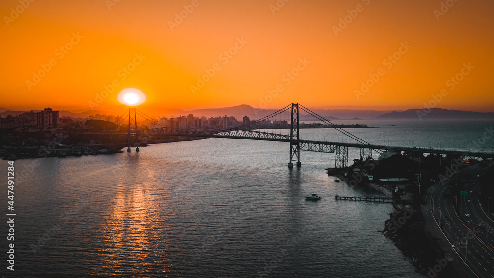 Bridge Suspension Chain Sunset Transport Link Sea Ocean River Connection Hercílio Luz Florianópolis Brazil