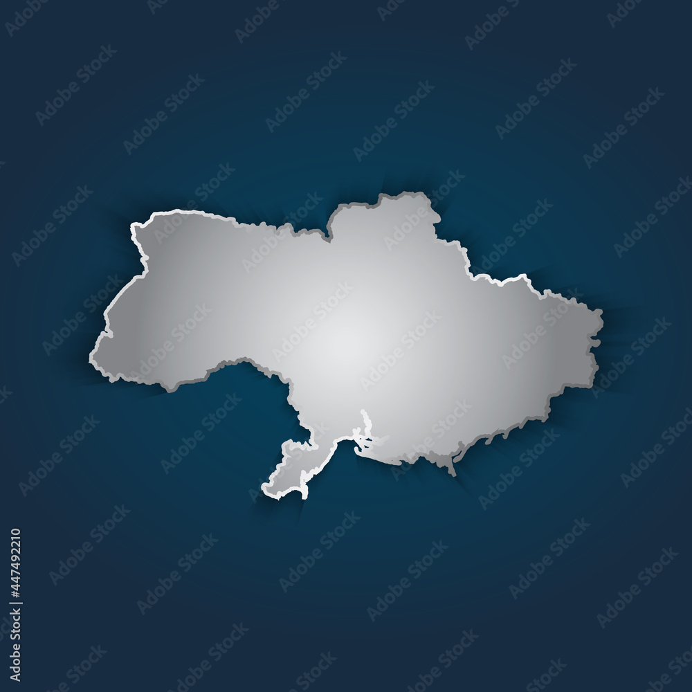 Ukraine map 3D metallic silver with chrome, shine gradient on dark blue background. Vector illustration EPS10.