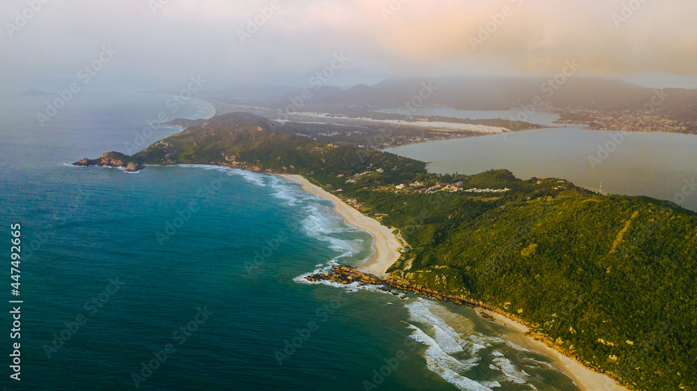 Tropical Island Landscape Sea Ocean Hills Mountains Beach Jungle Green Blue Florianópolis Santa Catarina Brazil 