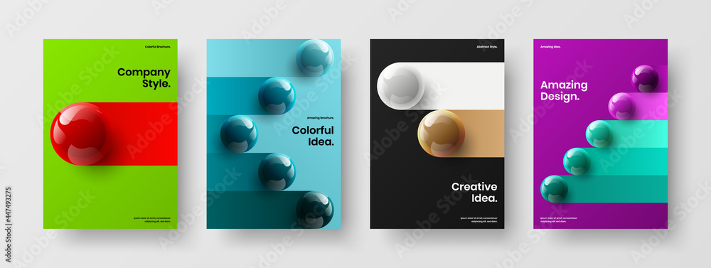 Amazing realistic balls company identity concept collection. Unique journal cover A4 design vector illustration bundle.