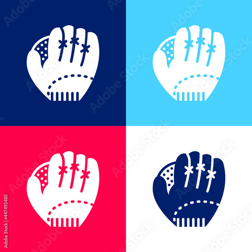 Baseball blue and red four color minimal icon set