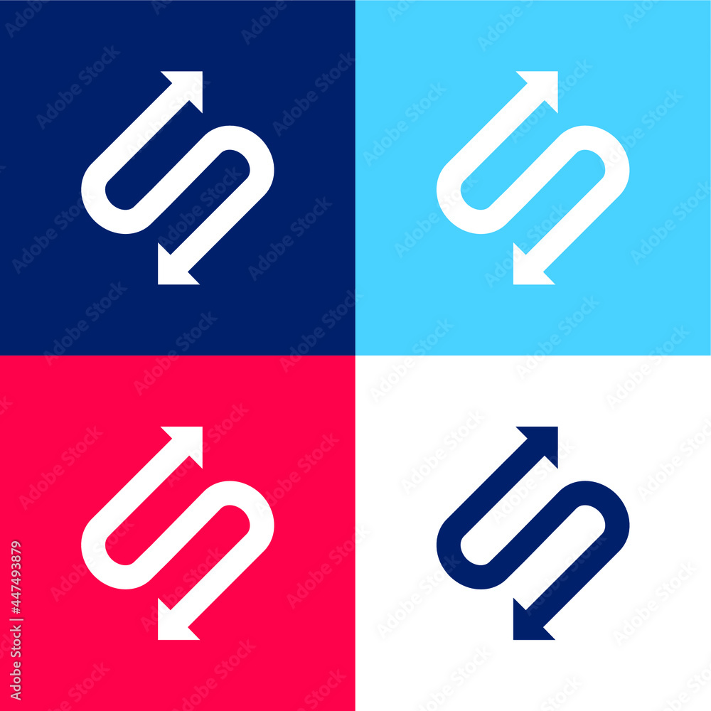 Arrow With Two Points In S Shape blue and red four color minimal icon set Arrow With Two Points In S Shape blue and red four color minimal icon set