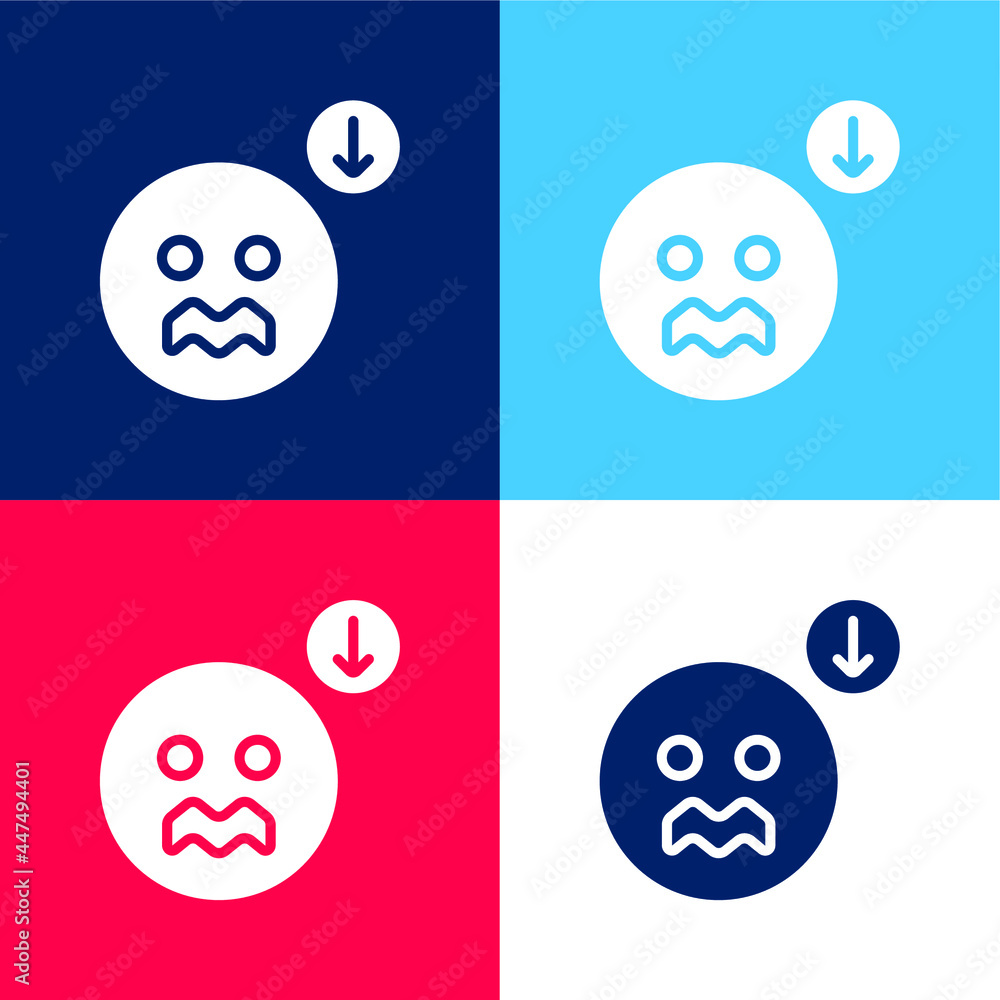 Anxiety blue and red four color minimal icon set Anxiety blue and red four color minimal icon set