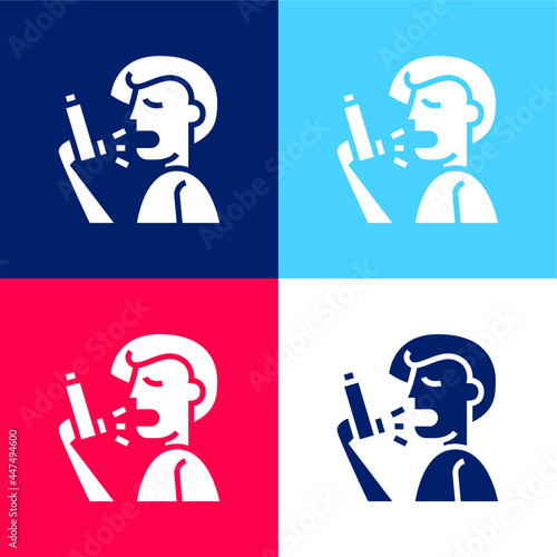 Asthma blue and red four color minimal icon set