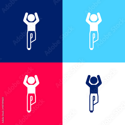 Boy Flexining Leg And With Arms Up blue and red four color minimal icon set