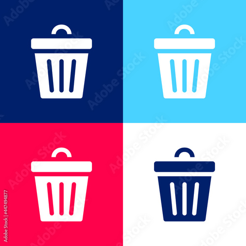 Bin blue and red four color minimal icon set photo