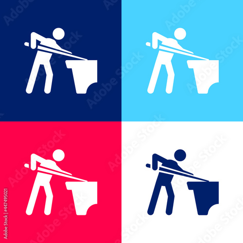 Billiard blue and red four color minimal icon set